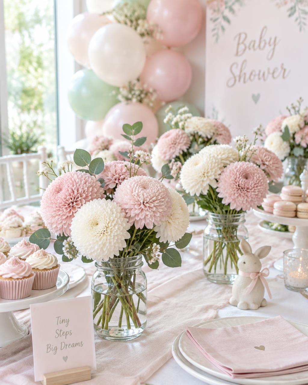 Baby showers styled with chrysanthemums