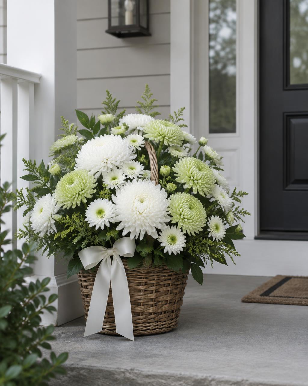 Sympathy flowers styled with chrysanthemums
